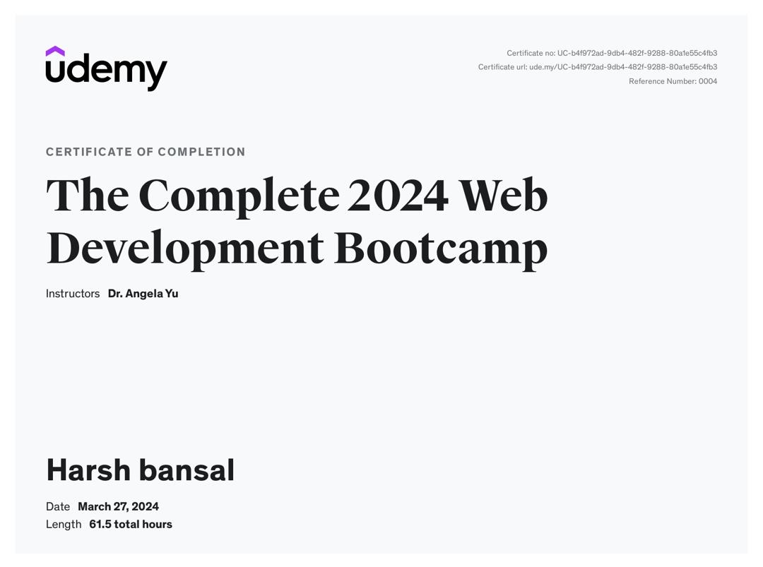 The Complete 2024 Web Development Bootcamp - by Udemy